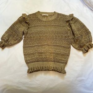 Ulla Johnson short sleeve sweater. Metallic gold. Extra small